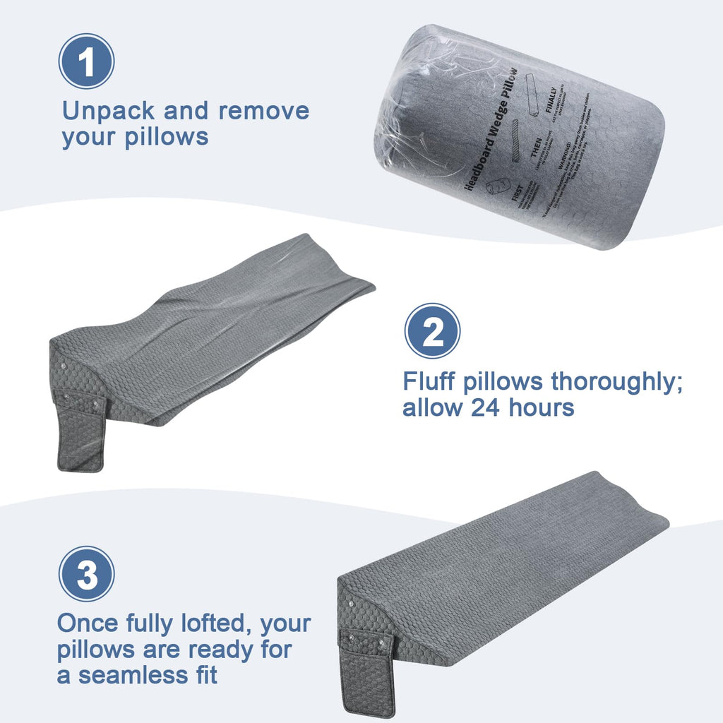 Yojoker Queen Size Bed Wedge Pillow for Headboard Gap, Wedge Pillow Headboard with Side Pockets and Wave Contour, High-Density Foam Bed Gap Filler (0-6"), 60x10x6 Inch, Gray