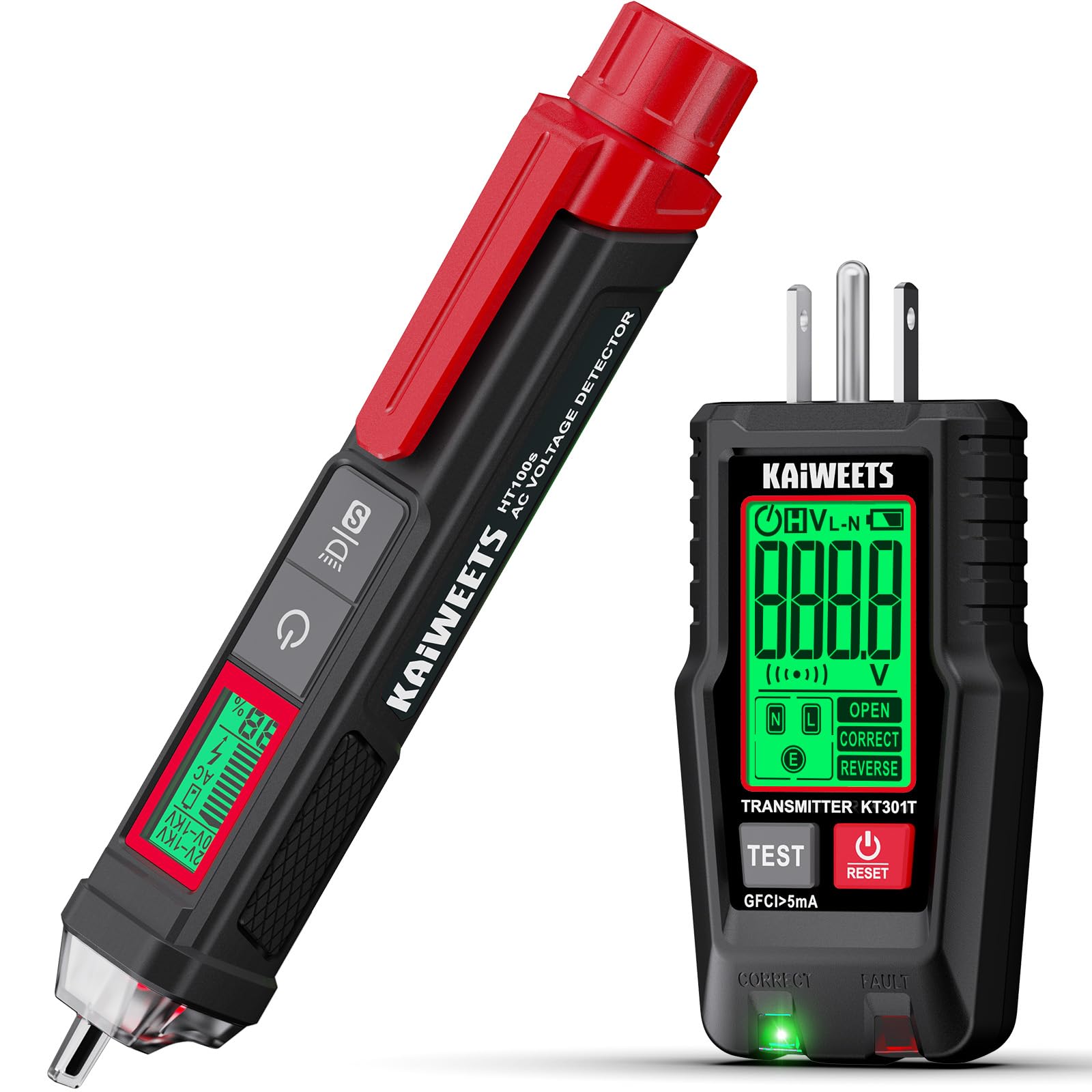 KAIWEETS Electrical Test Kit, Non-Contact Voltage Tester and GFCI Outlet Tester with LCD Display, Wiring Fault Checker, Outlet Tester Kit for Electrician, DIY, 2-Piece
