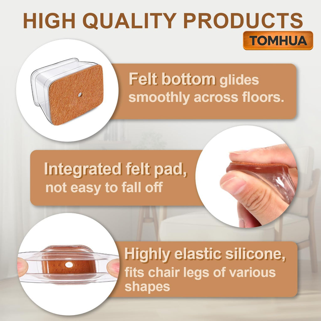 28Pcs Chair Leg Floor Protectors Rectangle for Hardwood Floors Silicone Caps Covers Felt Furniture Pads Clear Chair Sliders, Protect The Floor from Scratches(Fit:L 1.5"-2",W 0.75"-1")