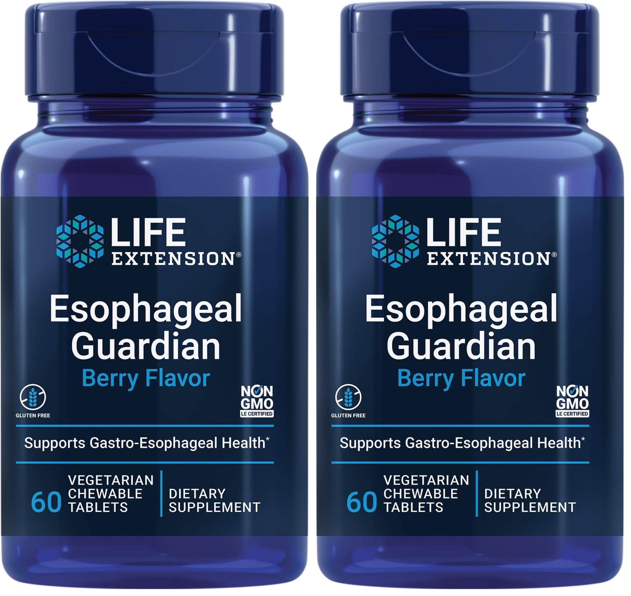 Life Extension Esophageal Guardian,alginic Acid,Potassium Bicarbonate,get Long-Lasting Relief from gastric Distress,Vegetarian,Non-GMO,Gluten-Free,60 Vegetarian chewable Tablets,(Pack of 2)