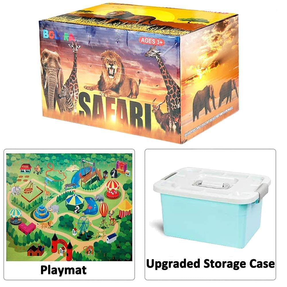 Safari Animals Figures with Activity Play Mat & Storage Box, Realistic Plastic Jumbo Playset, Jungle Wild Zoo Animals Toys for Kids Toddler 3-5, 22Pcs Birthday Gifts Christmas Stocking Stuffers
