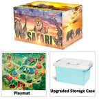 Safari Animals Figures with Activity Play Mat & Storage Box, Realistic Plastic Jumbo Playset, Jungle Wild Zoo Animals Toys for Kids Toddler 3-5, 22Pcs Birthday Gifts Christmas Stocking Stuffers