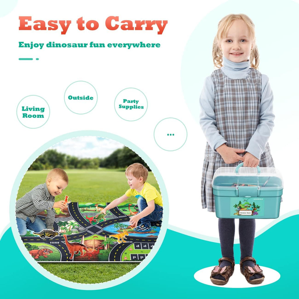 Kiddiworld Dinosaur Toys for 3 4 5 Year Old Boys Gifts, Dinosaurs Toys for Kids 3-5-7, Dino Figures Activity Play Mat Christmas Birthday Gifts for Girls Toddler Toy Age 2-4