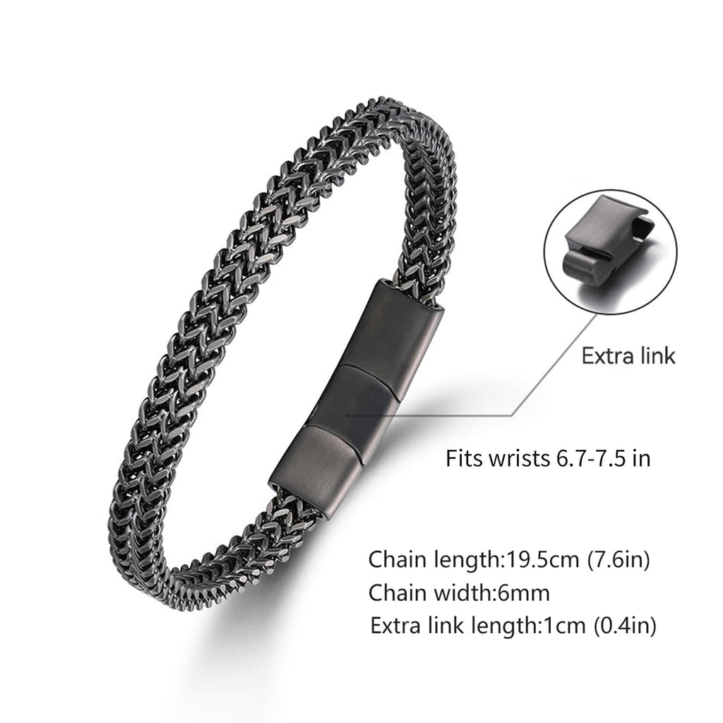 Qumfole Mens Bracelet-Stainless Steel Magnetic Clasp Franco Chain Bracelets for Men Gunmetal