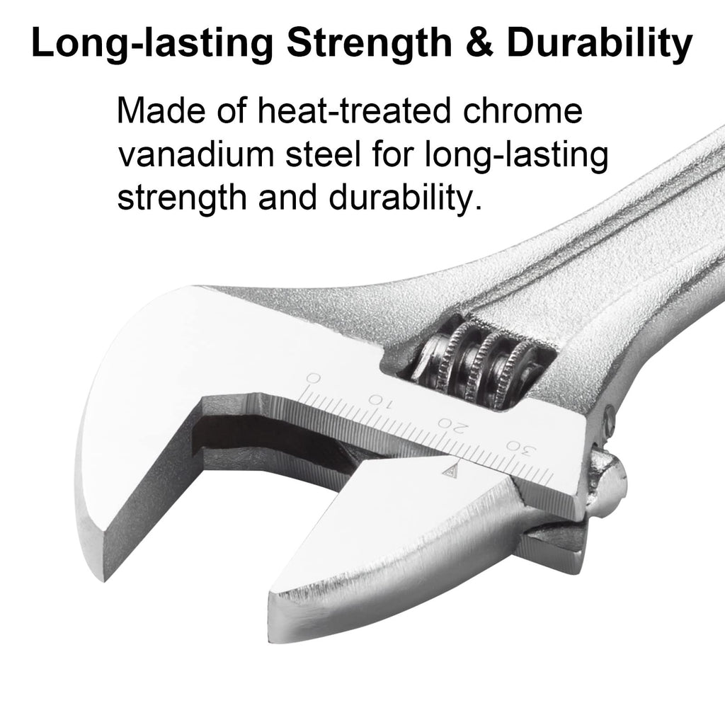 Jetech 10-Inch Adjustable Wrench - Professional Heavy Duty Chrome Vanadium Steel Shifter Spanner with Inch/Metric Scale Wide Caliber Opening