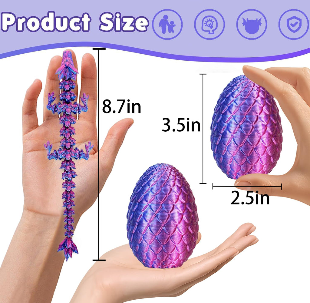 Ivrmtal 4PCS 3D Printed Dragon Eggs with Dragon Inside, Mini Articulated Crystal Dragons Toys for Kids & Adults 3D Print Small Dinosaur Eggs Christmas Stockings Easter Gifts for Kids Boy Girls