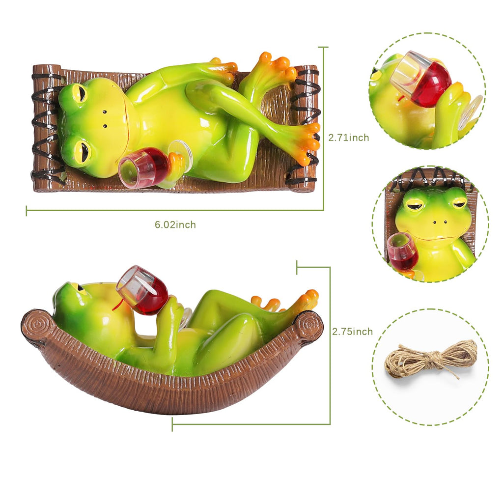NINIPAPA Frog Garden Decor Outdoor Hanging Frog Wine Statue for Fall Yard Patio Party Decoration, Cute Swing Frog Decor Figurines, Gifts for Mom Dad on Birthday, Valentine's Day Housewarming