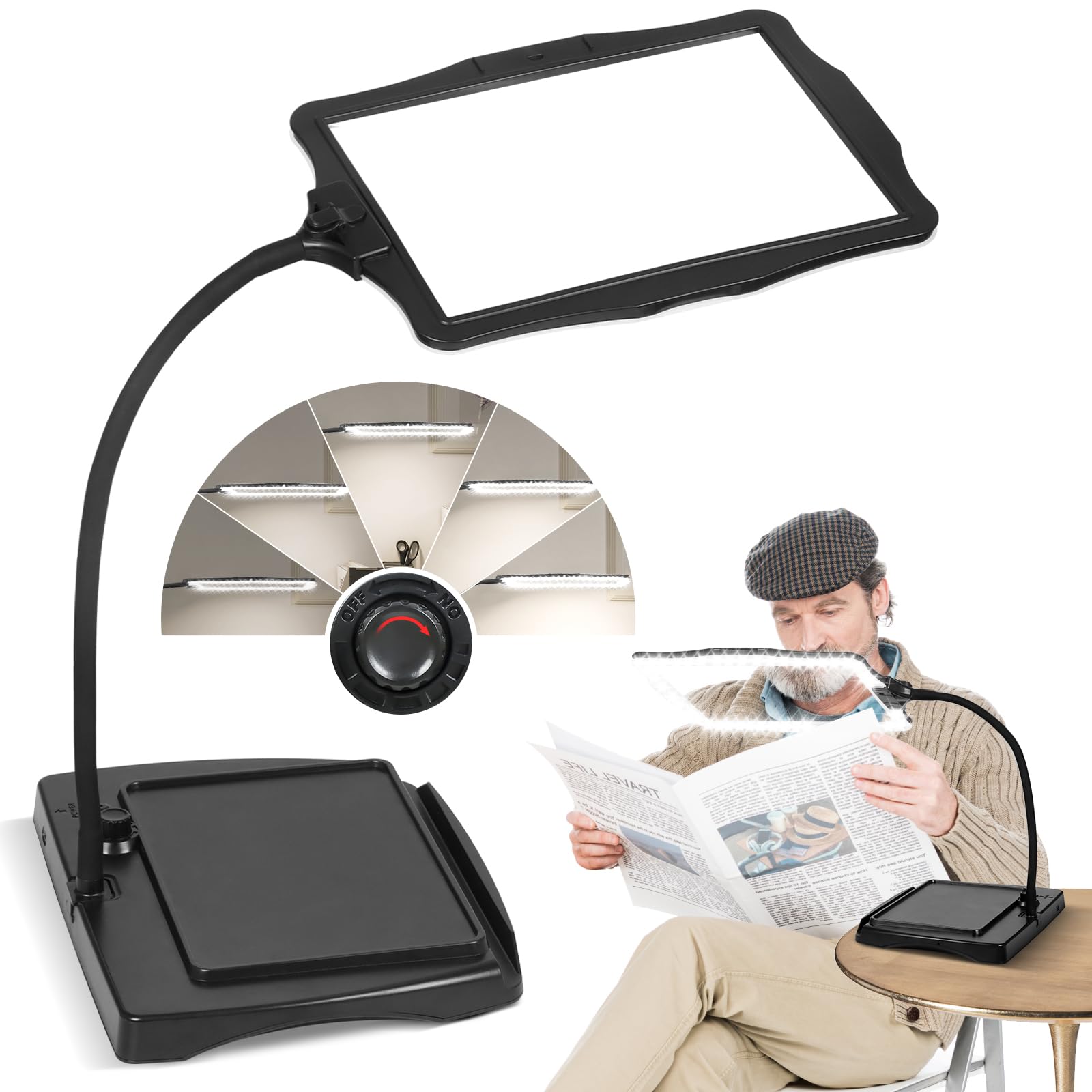 Magnifying Glass with Light and Stand 50 Ultra-Bright LEDs Large Magnifying Lamp 360° Flexible Gooseneck Magnifying Glass with Stand Hands Free Magnifier Glasses for Sewing Reading Crafts Seniors