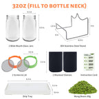 Seed Sprouting Jar Kit with Mung Beans 2.9oz, 2 Wide Mouth Mason Jars with Sprouting Lids, Drain Tray Blackout Sleeves, Sprouts Growing Kit for Growing Bean, Broccoli, Alfalfa, Radish Sprout Seeds