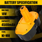 4 Packs 4500mAh 18V DC9096 DC9098 Replacement for Dewalt 18V Battery, Compatible with Dewalt 18 Volt battery DC9099 DW9095 DW9099 DE9038 DE9039 DE9095 DW9095 DW9096 DW9098 DE9503 DC9182 (Yellow)