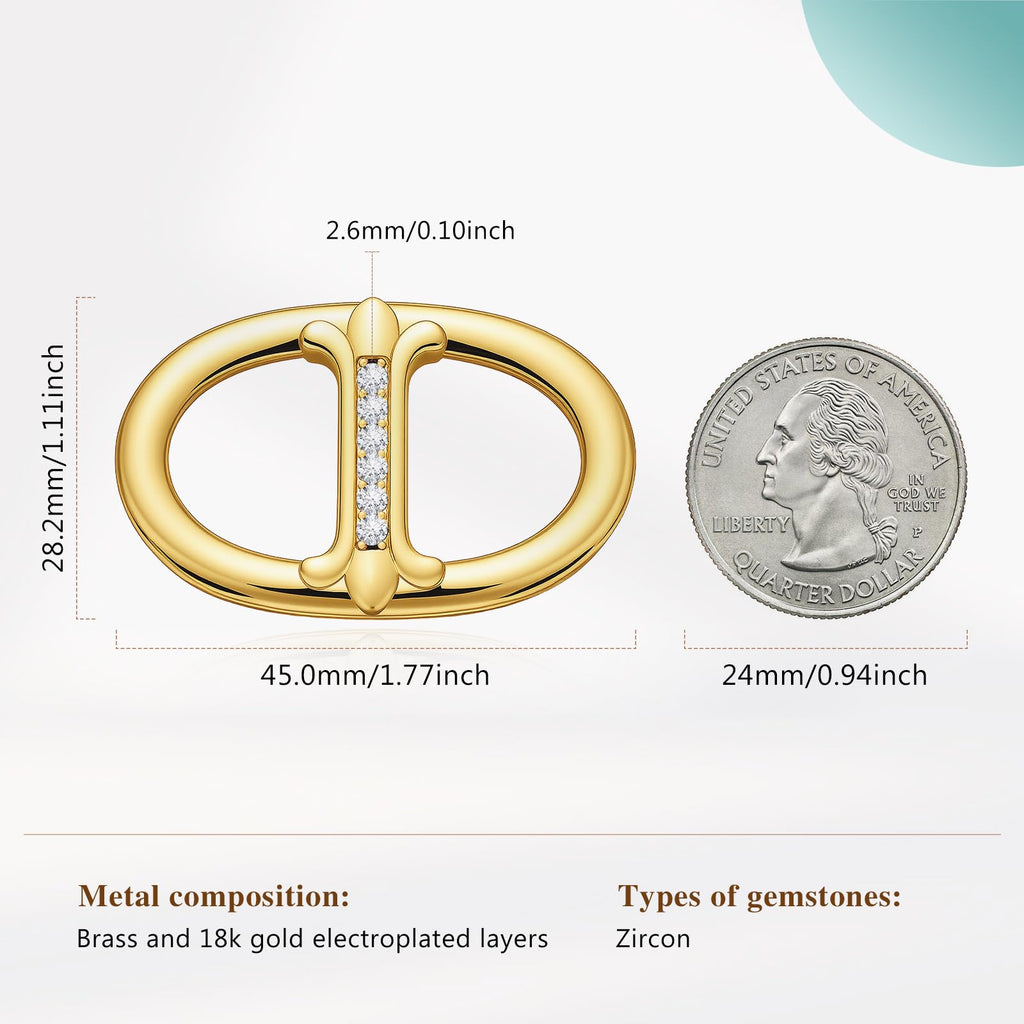 Cicy Bell Womens Scarf Ring 18K Gold Plated Elegant Oval Pig-Nose Shaped Silk Scarf Clips with Rhinestones Stylish Scarf Holder