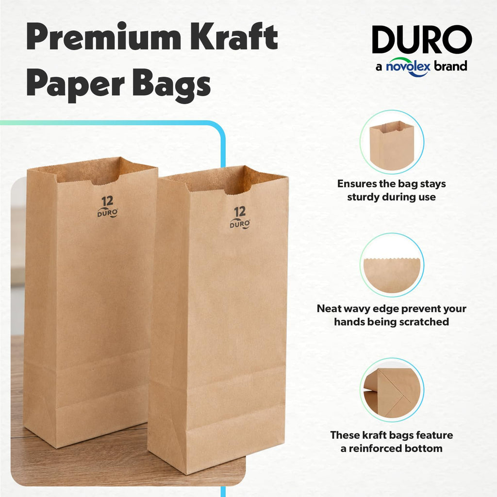 DURO 18412 12# Large Brown Paper Bags, 7.06 x 4.5 x 13.75 Inches, 500 Ct
