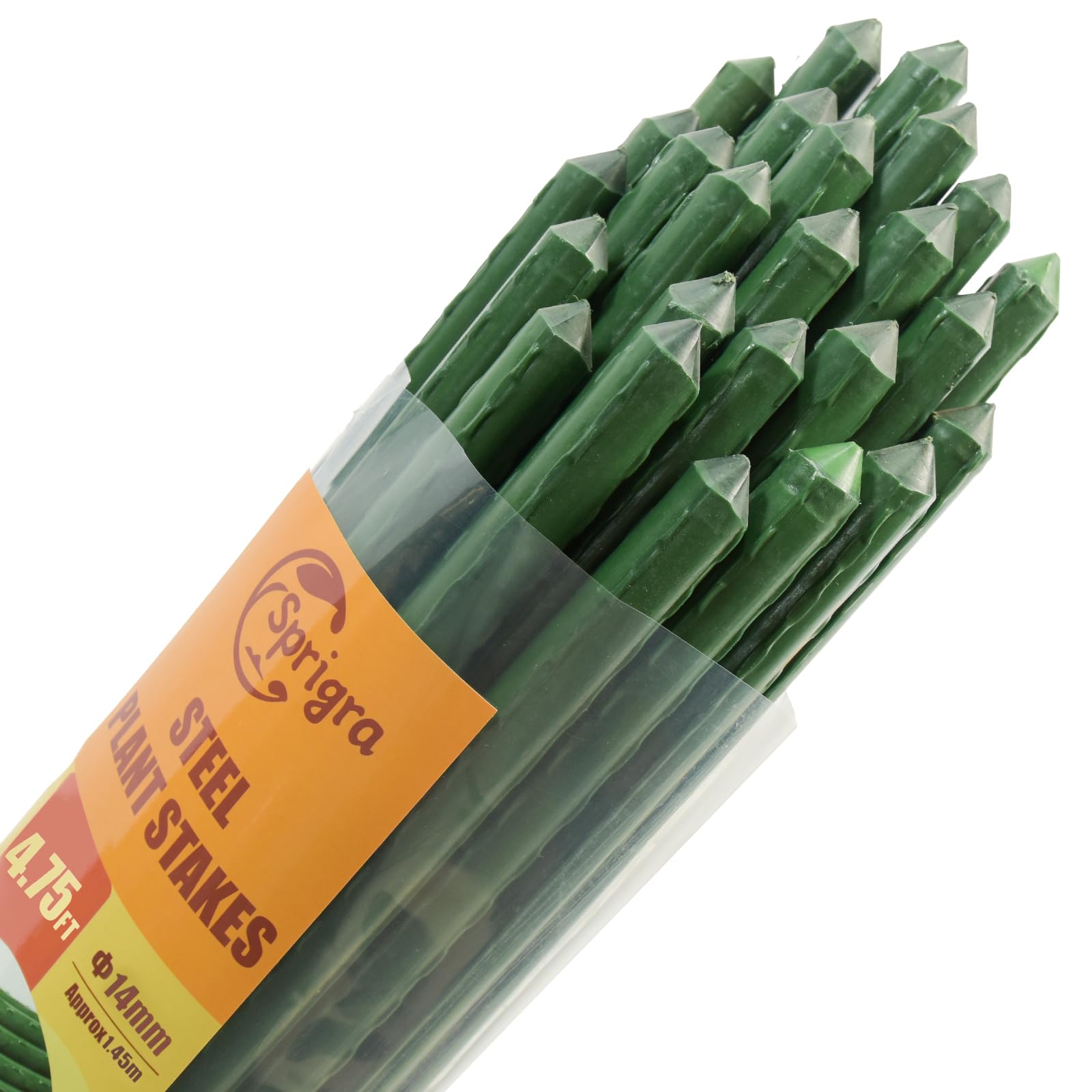 Sprigra Plant Stakes 57 inch, Approx 5ft Steel Garden Stakes 25 Pack, Sturdy Plant Support for Climbing Plants, Tomatoes, Beans, Cucumbers, Peppers, Flowers, Strengthen and Stem Grow Better