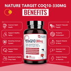 NATURE TARGET CoQ10-300mg-Softgels + PQQ with Organic-Olive-Oil - High Absorption-Coenzyme-Q10 - Antioxidant-for-Heart-Health and Immune Support, Energy Production, 120 Servings