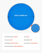 VEVOR Solar Pool Cover, 18 ft Round Pool Bubble Cover, 12 Mil Pools Solar Blanket with Bubble & PE Material, Daytime Heat Absorption, Nighttime Heat Retention, Heat Retaining Solars Covers, Blue
