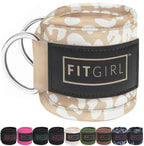FITGIRL - Ankle Strap (Pair) for Cable Machines and Resistance Bands, Work Out Cuff Attachment for Home & Gym, Glute Workouts - Kickbacks, Leg Extensions, Hip Abductors, Women Only (Beige Leopard)
