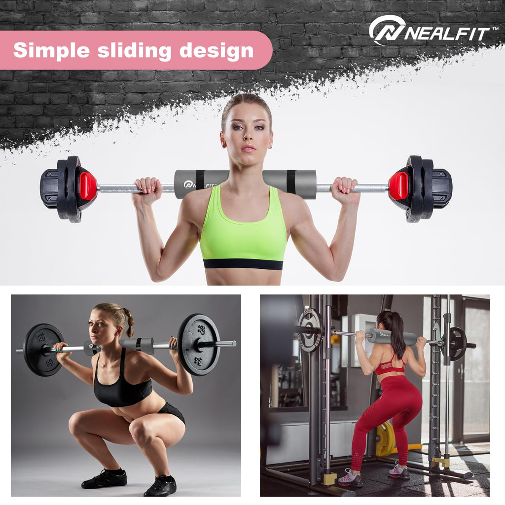 NEALFIT Barbell Pad Squat Pad for Squats���Squat Bar Pad���Great for Weightlifting,Lunges and Hip Thrusts���Foam Sponge Pad���Fit Standard and Olympic Bars Perfectly (Grey)