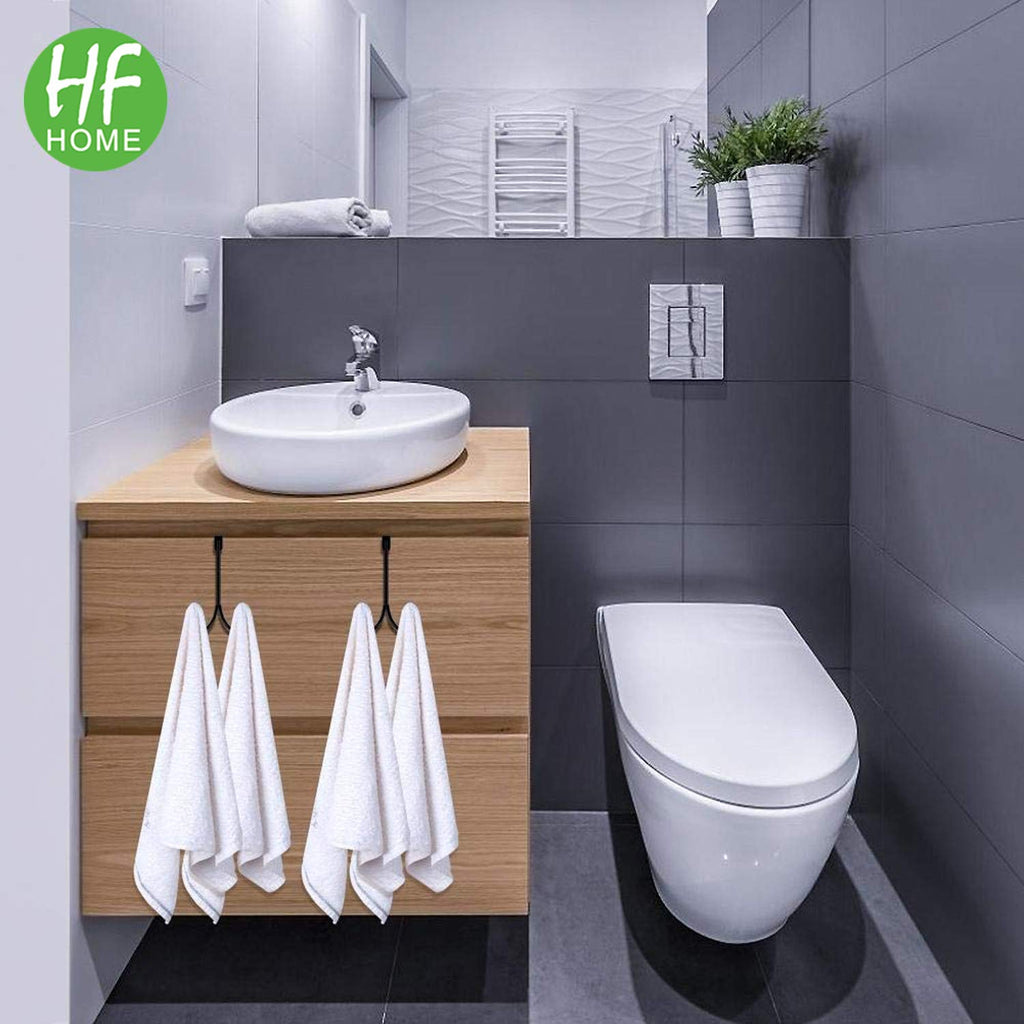 HFHOME 4Packs Over The Door Double Hanger Hooks, Metal Twin Hooks Organizer for Hanging Coats, Hats, Robes, Towels- Black