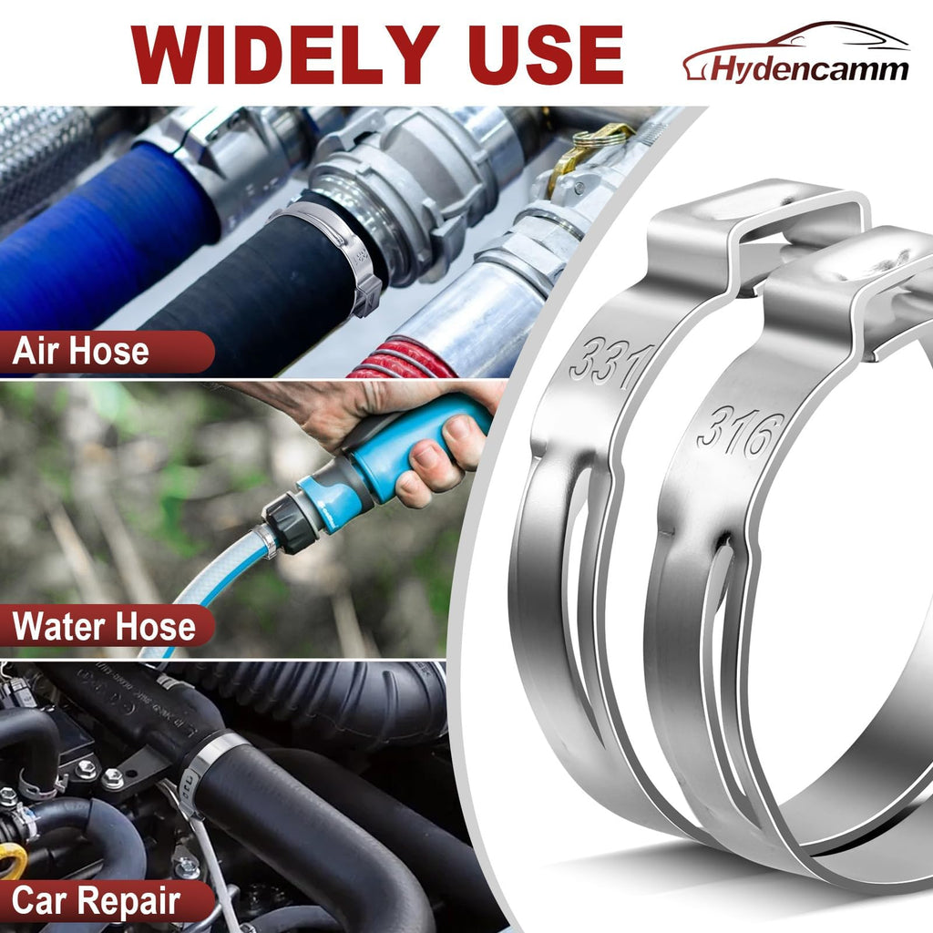 Hydencamm 370PCS 15 Sizes Single Ear Hose Clamps, 5.3-33.1mm 304 Stainless Steel Crimp Hose Clamps, Stepless Adjustable Cinch Clamps for Automotive, Home Appliance Line, Plumbing and Industrial Use