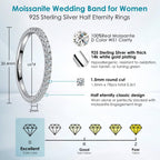 WES 1.5mm Moissanite Wedding Band - 925 Sterling Silver Half Eternity Round Stackable Moissanite Engagement Rings Anniversary Wedding Rings for Women, Size 6.5