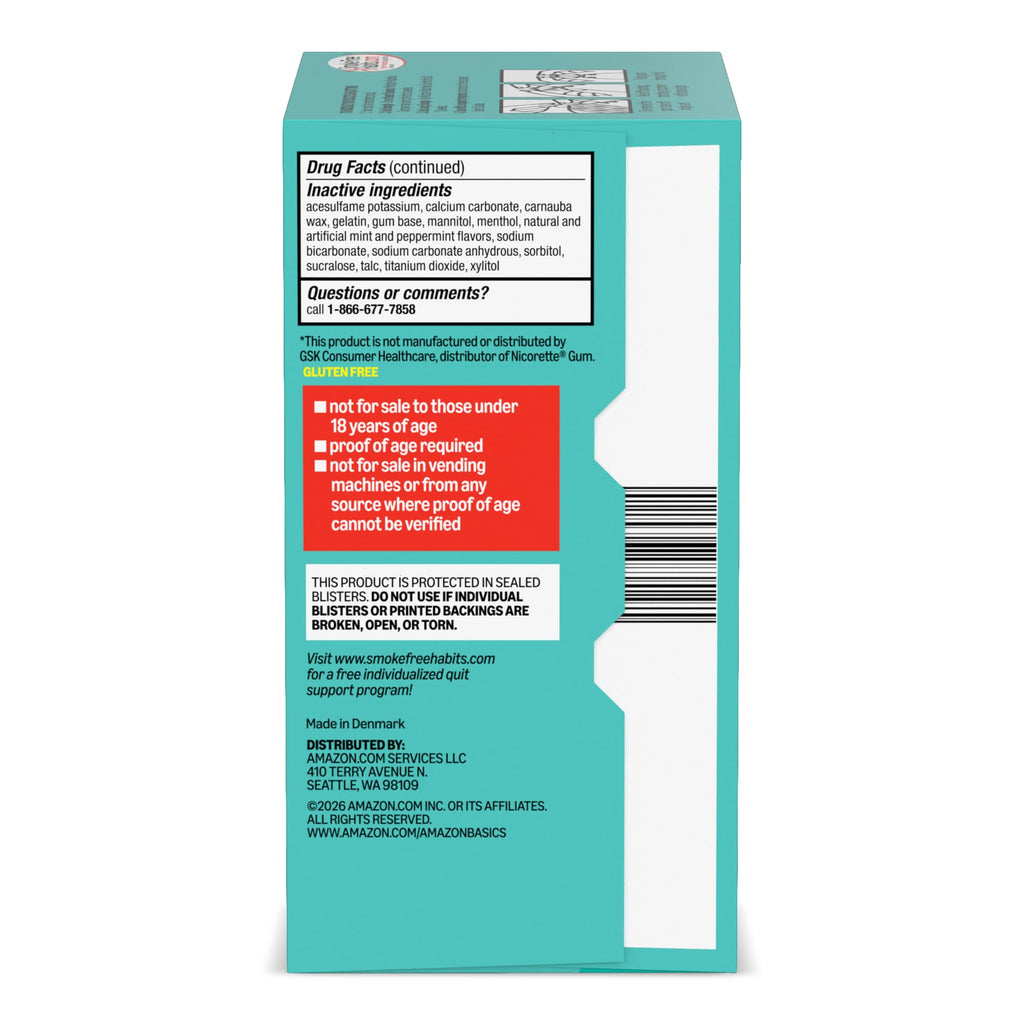 Amazon Basics Coated Nicotine Gum 2 mg, Ice Mint Flavor, Stop Smoking Aid, Relieves Nicotine Cravings to Help You Quit Smoking Cigarettes, 160 Count (Previously Amazon Basic Care)