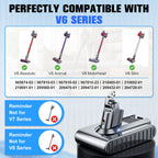 8000mAh Replacement for dyson V6 Battery 21.6V Lithium VTC4 SV03 SV04 SV05 SV06 SV07 SV09 DC58 DC59 DC61 DC62 DC72 DC74 Absolute Animal Motorhead Slim Vacuum with 2 Filters (V6)