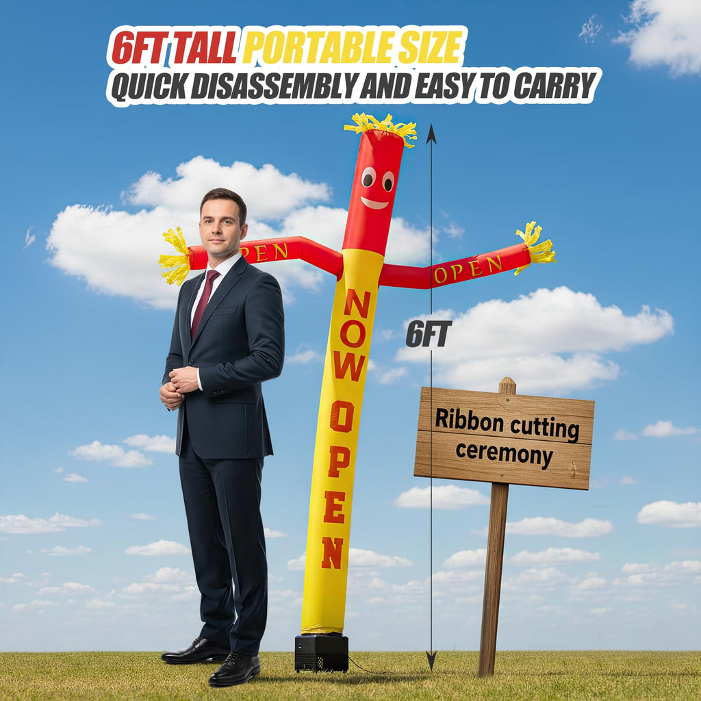 QIZRON 6ft Now Open Air Tube Dancer Inflatable Waving Tube Man with Blower - Wacky Waving Dancing Guy Set for Business Promotion