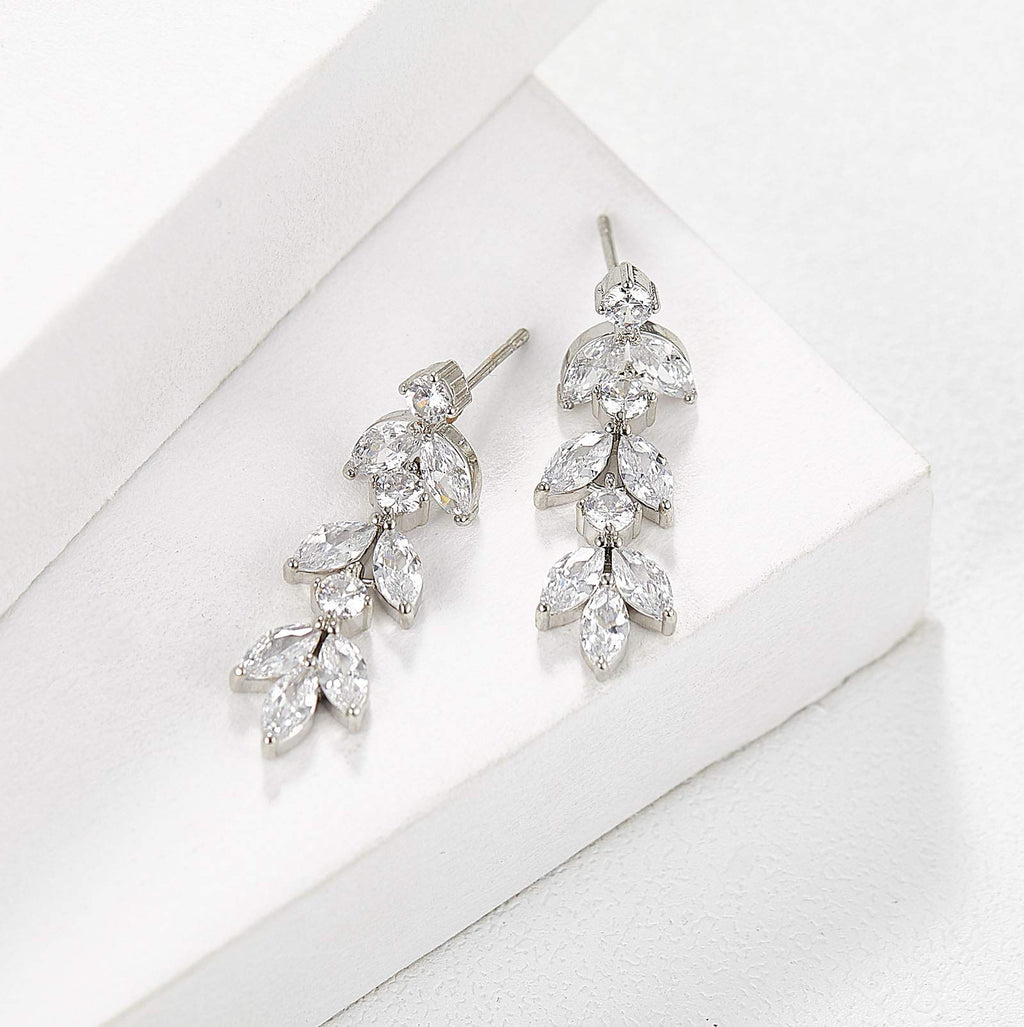SWEETV Cubic Zirconia Wedding Earrings for Brides, Marquise Bridal Earrings