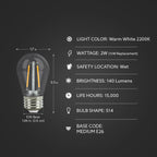 Feit Electric S14 LED Filament Light Bulbs, High Output, 2200K Warm White, 140 Lumens, String Light Replacement Bulbs, 15,000-Hour Lifespan, Clear Durable Housing, S14HO/822/FIL/12, 12 Pack