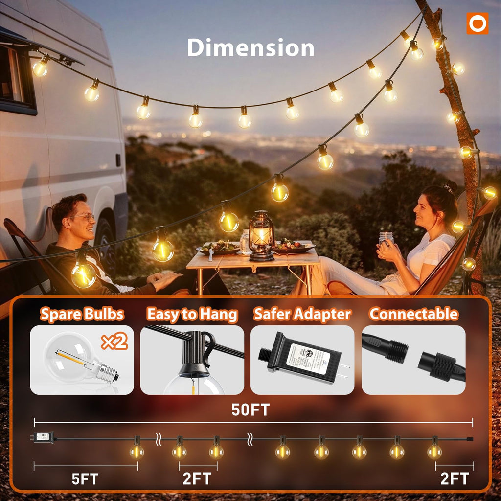 addlon Outdoor String Lights 48FT, LED Shatterproof Bulbs, Dimmable Patio Lights Waterproof, Hanging Outside Lighting for Backyard, Garden, Deck, Balcony, Porch, Café, Decor