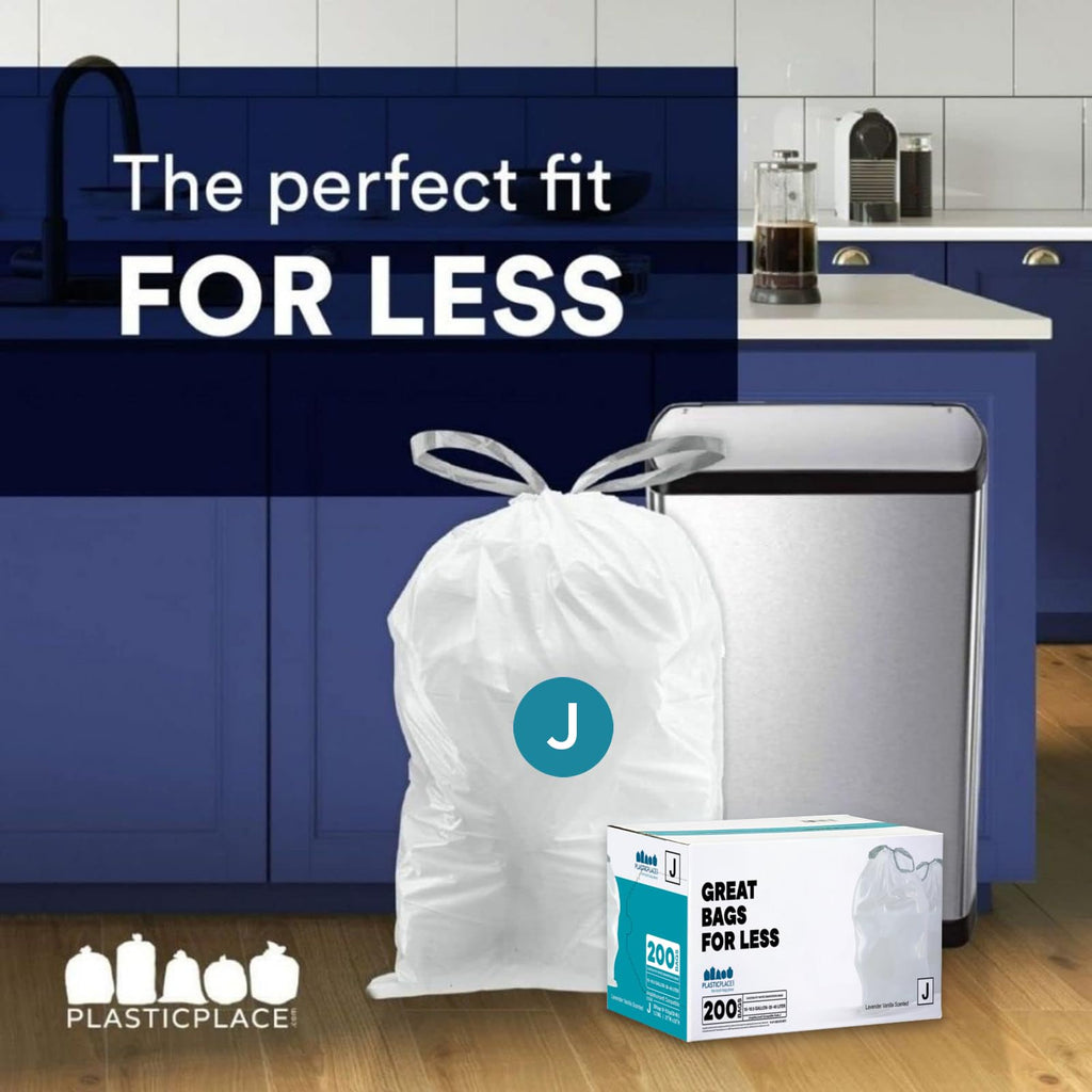 Plasticplace White Drawstring Lavender and Soft Vanilla Scented Garbage Can Liners, Compatible with Code J (200 Count) 10-10.5 Gallon / 38-40 Liter, 21" x 28 "