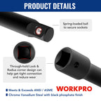 WORKPRO 18-Piece Impact Socket Extension Set, Includes Socket Adapters, Ratchet Extension Set, Swivel Universal Joints and Impact Coupler, 1/4", 3/8" & 1/2" Drive