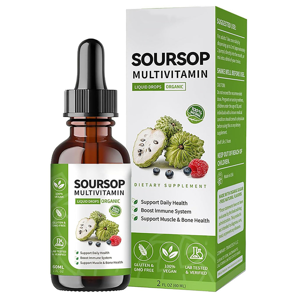 bogomo Soursop Bitters Liquid 2 Fl Oz, Soursop Graviola Leaf Extract Liquid Drop, Soursop Multivitamin Liquid Drops Organic for Cell Support, Immune System, Relax