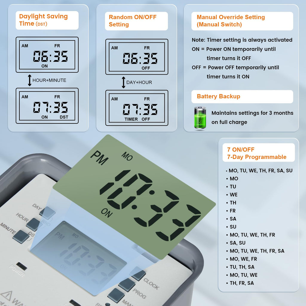 Suraielec Pool Timer, 7-Day 24-Hour Digital Pool Pump Timer, 40 AMP Heavy Duty, 120/240/277 VAC, Outdoor Metal Casing, Electric Switch Box for Swimming Pump, Hot Water Heater, Spa, Lights