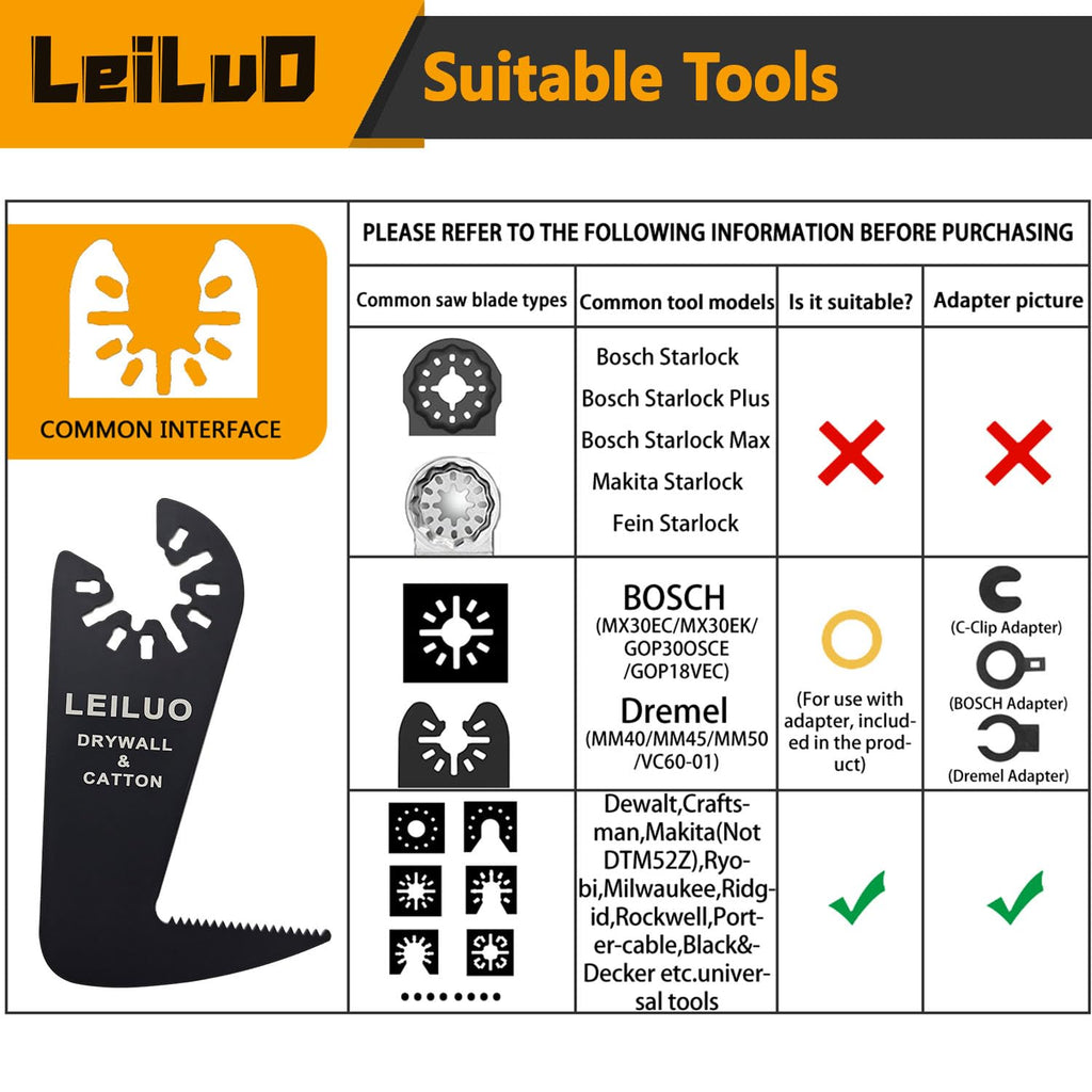 LEILUO 6 Pcs Oscillating Tool Blade Drywall & Multi-Material Cutting Universal Multitool Accessories Fit for DeWalt Makita & More