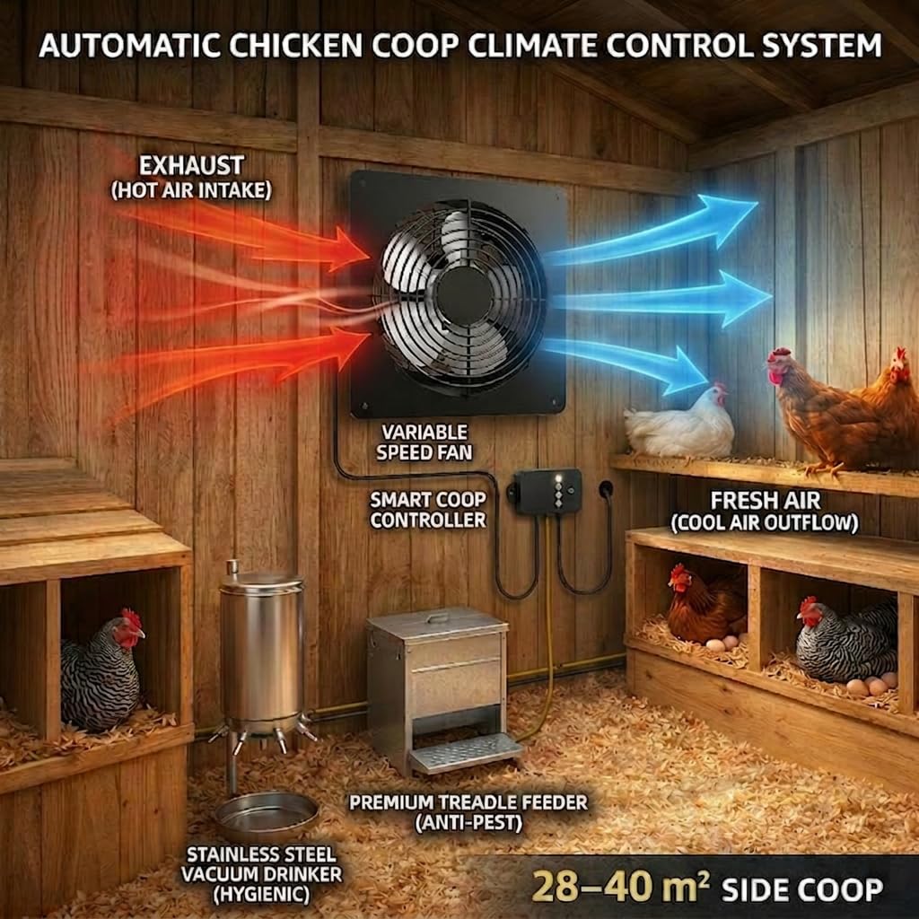 ORQEMG Solar Powered Fan with Battery Backup, 15W Monocrystalline Panel, 12V 4000mAh Control Box, Remote Control, 3 Modes, Adjustable Speed Ventilation Fan for Chicken Coop, Greenhouse, Shed, Attic