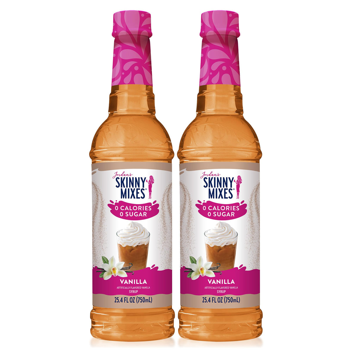 Jordan's Skinny Mixes Sugar Free Coffee Syrup, Vanilla Coffee Flavoring Syrup, Zero Calorie Drink Mix, Lattes, Baking, Protein Shake or Cocktail, Dairy & Gluten Free, Kosher, 25.4 Fl Oz, 2 Pack