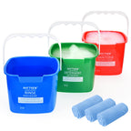 Matthew Red&Green&Blue Detergent and Sanitizing Cleaning Bucket 8 Quart Cleaning Pail,Set of 3 Square Containers,Built-In Spout w/Handle,Wash Rinse Sanitize Handwash Bucket,Incl.3Pcs Microfiber Cloths