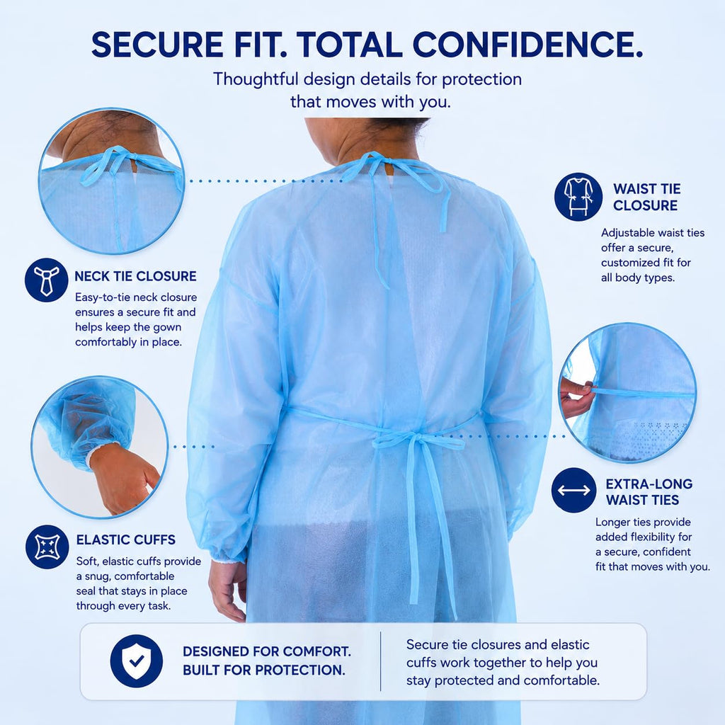 Dealmed Blue Isolation Gown – Disposable Medical Gowns, Latex-Free, Perfect for Hospitals, Medical Facilities, and Physicians’ Offices (Case of 50)