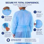 Dealmed Blue Isolation Gown – Disposable Medical Gowns, Latex-Free, Perfect for Hospitals, Medical Facilities, and Physicians’ Offices (Case of 50)