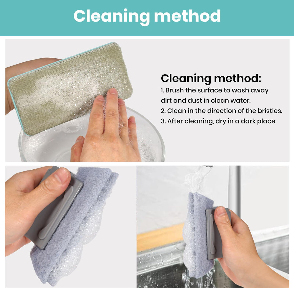 Window Screen Cleaner & Track Cleaning Kit – Mesh Screen Cleaning Brush + 3 Groove Brushes & 6 Replacement Cleaning Cloths – 14.8″ Detachable Long-Reach Handle, Wet & Dry Dual-Use