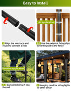 LRYXEG String Light Poles for Outside 4 Pack, 10ft Metal Outdoor String Light Poles for Deck - Ideal for Patio, Garden, Yard, Front Porch Decorations, Black