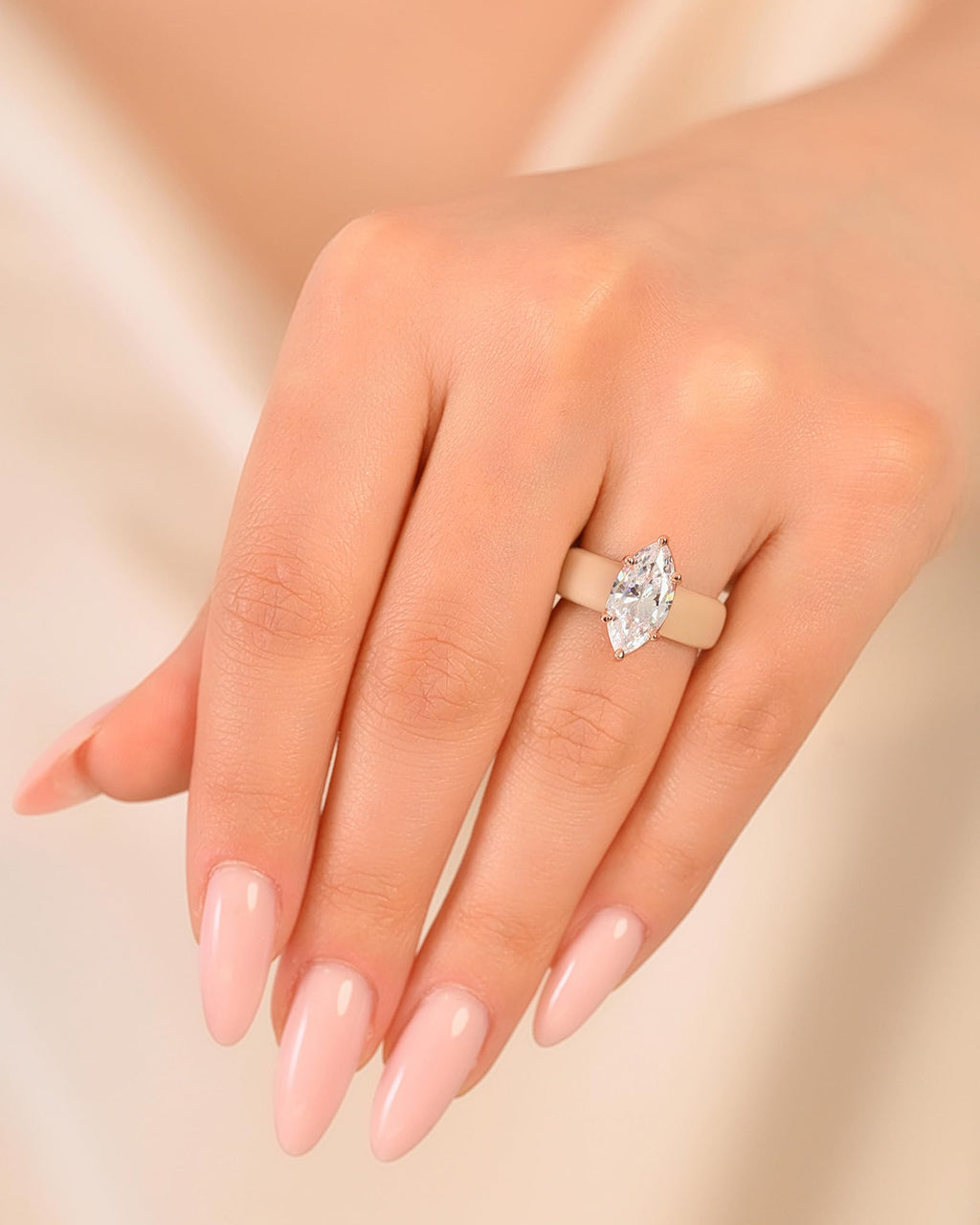 Rinfit Silicone Ring with Stone, Marquise Cut CZ - Nude/RG, Size 6