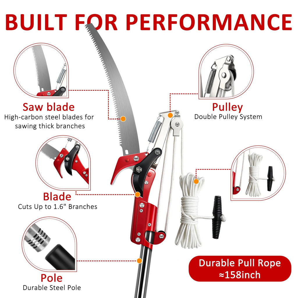 Griactrl Pole Saw for Tree Trimming, 10.8FT Extendable Tree Pruner Long Handle Branch Cutter with Pruning Saw & Scissors, Manual Limb Trimmer for High Branches, Yard Garden