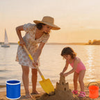6 Pack Detachable Beach Shovel Set,28in Wood Handle Metal Spade Shovels with 2 Water Buckets & Storage Bags for Kids Digging Sand Snow,Gardening Tools (Blue&Yellow