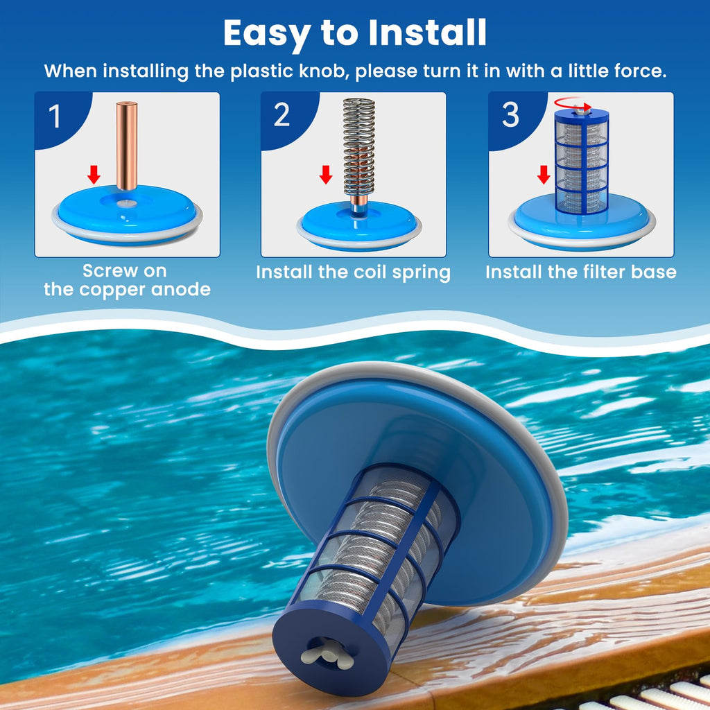 Troxlly Pool Ionizer Copper Replacement Kit (Enhanced Thickened Copper Rod) - Replacement Copper Anodes 4.13 x 0.98 Inch Universal Fit for Solar Ionizer, Complete Set with All Accessories