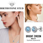 Bestyle 925 Sterling Silver Love Round Cubic Zirconia Earrings March Aquamarine Birthstone Stud Earrings for Women, Hypoallergenic Earrings for Sensitive Ears