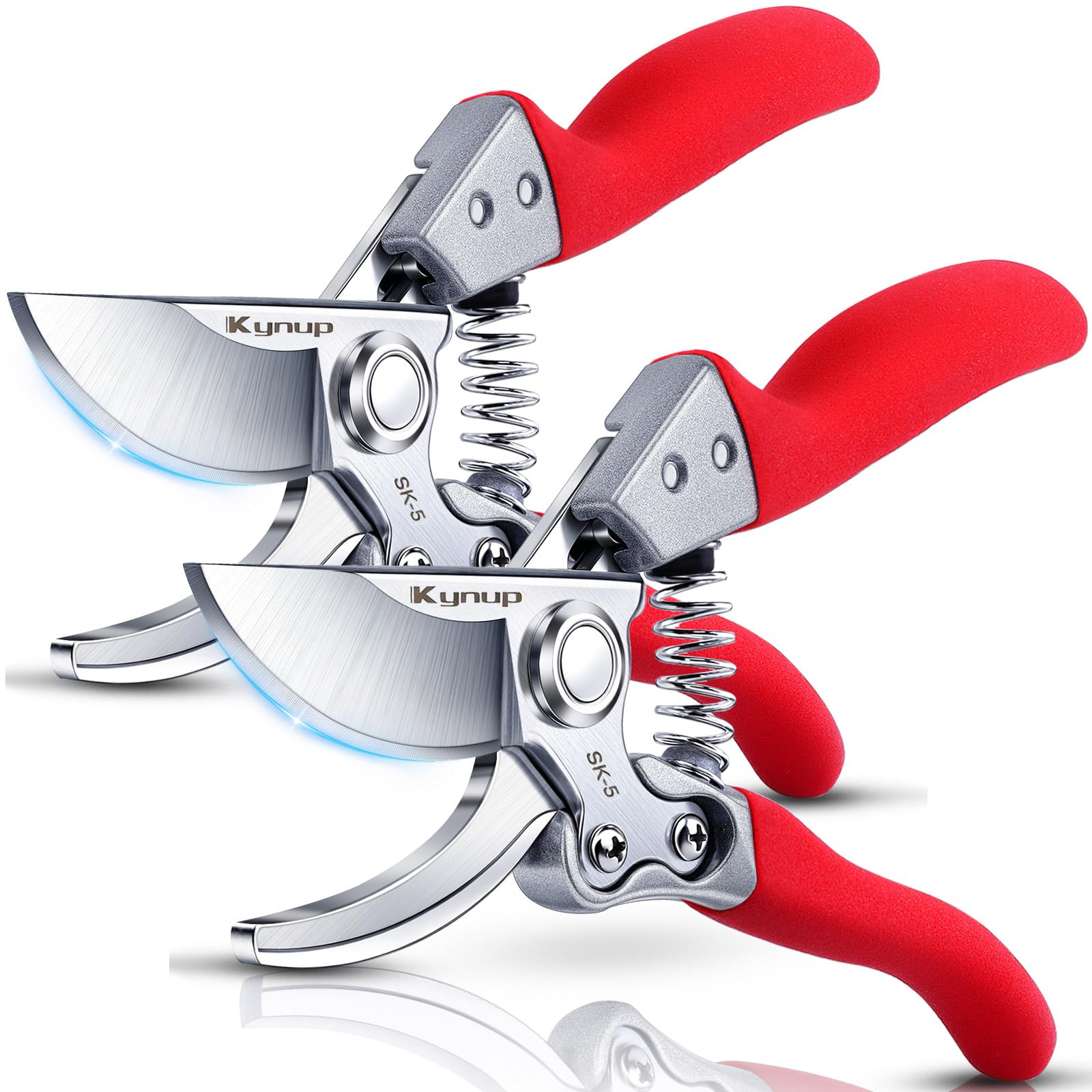 Kynup 2Packs Pruning Shears for Gardening, Garden Shears Scissors Heavy Duty, Bypass Pruner Hand Shears, Tree Trimmers Secateurs, Garden Clippers for Plants, Hedge Shears, Garden Tools (Red)