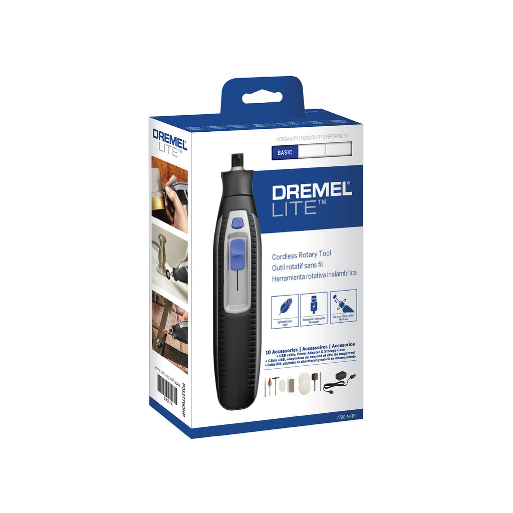 Dremel Lite 7760 N/10 4V Li-Ion Cordless Rotary Tool, Variable Speed Multi-Purpose Kit, USB Charging, Easy Accessory Changes - Perfect For Light-Duty DIY & Crafting, Sanding, Engraving and Polishing