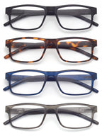 Colloddiss 4-Pack Reading Glasses for Men Women, Spring Hinge Readers Glasses, Blue Light Blocking Eyeglasses SR20523, Black Blue Gray BrownTortoise 1.75 x